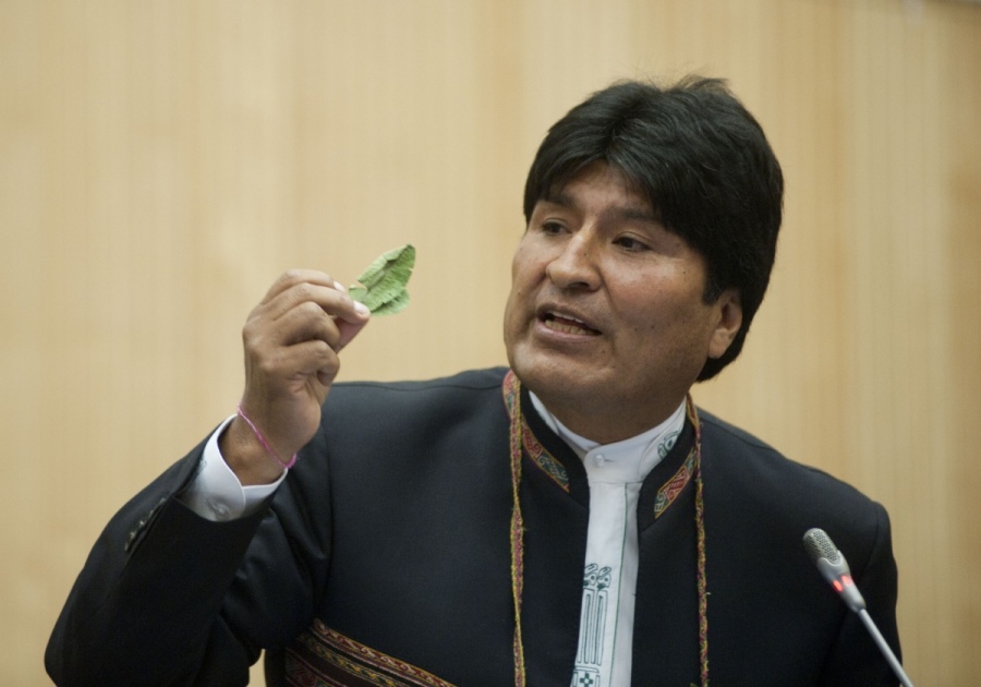Evo Morales viajó a Viena a explicar la industrialización de la hoja de coca. Foto: Télam